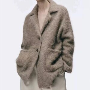 Zara Alpaca Tan Blend Sweater Jacket Coat
